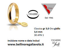 FEDE NUZIALE UNOAERRE 3 GRAMMI ORO Giallo CLASSICA MATRIMONIO Larga 3,4 mm