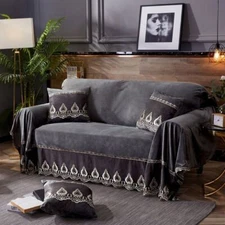 1/2/3/4-Seater Velvet Sofa Towel Modern Plush All-inclusive Lace Edge Slipcover
