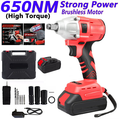 Cordless Electric Impact Wrench Gun 1/2'' High Power Driver w/ Li-ion Battery US