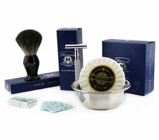 4 Pieces Double Edge Safety Razor Kit with Shaving Brush Bowl  Shaving Soap