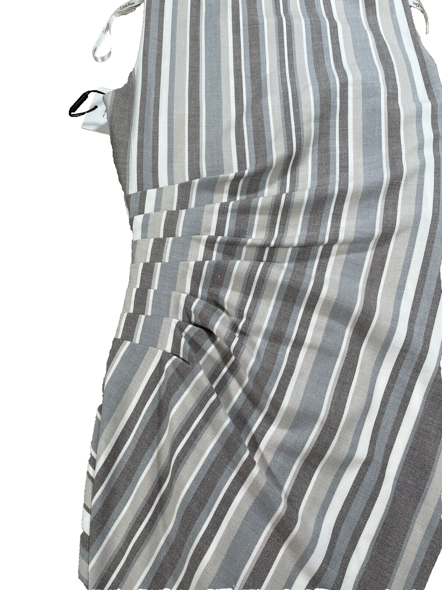 calvin klein grey striped dress Calvin Klein Fit & Flare Gray Knit Mini Sweater Dress M Striped SIZE PS