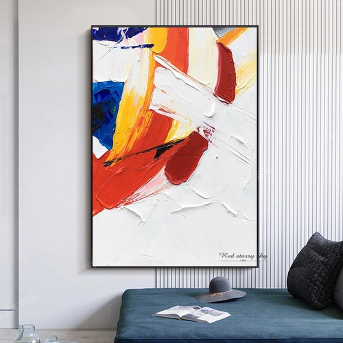 Handmade Oil Painting on Canvas Vertical Abstract Big Brushstrokes Color Room - Picture 3 of 6