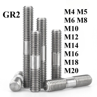 Titanium GR2 Double End Studs Rods Clamping Type M4 M5 M6 M8 M10 M12 M14 M16 M20