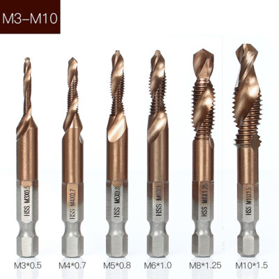 Cobalt Coated HSS Hex Shank Combination Drill Bit, Thread Tap, Counter Sink bit