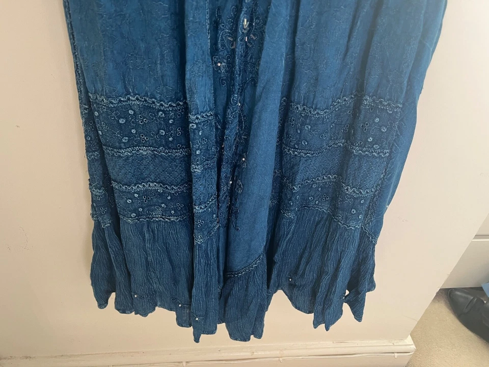 Saia maxi jeans azul vintage romana original Reino Unido 12 - Imagem 3 de 4