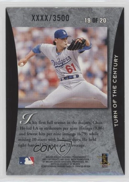 1997 Donruss Elite Turn of the Century Promo /3500 Chan Ho Park #19 - Image 2 of 2