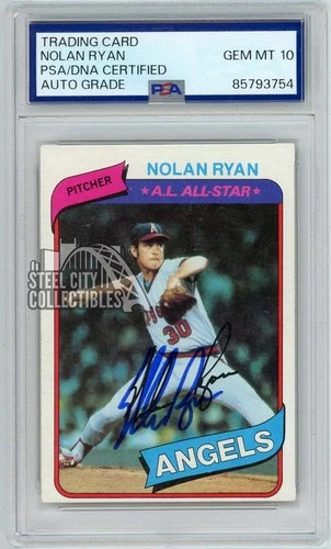 Nolan Ryan 1980 Topps Autograph Card #580 PSA/DNA 10