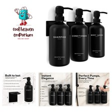 Elegant Wall-Mounted Black Shampoo Dispenser Set - 3 Chamber Eco-Friendly