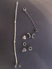 Authentic Heart Clasp Bracelet S925 Sterling Silver Safety Chain Charms 7.5 Inch