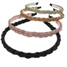 Vintage Style Beaded Headband White Pearl Black Pink Gold Bridal Lot of 4