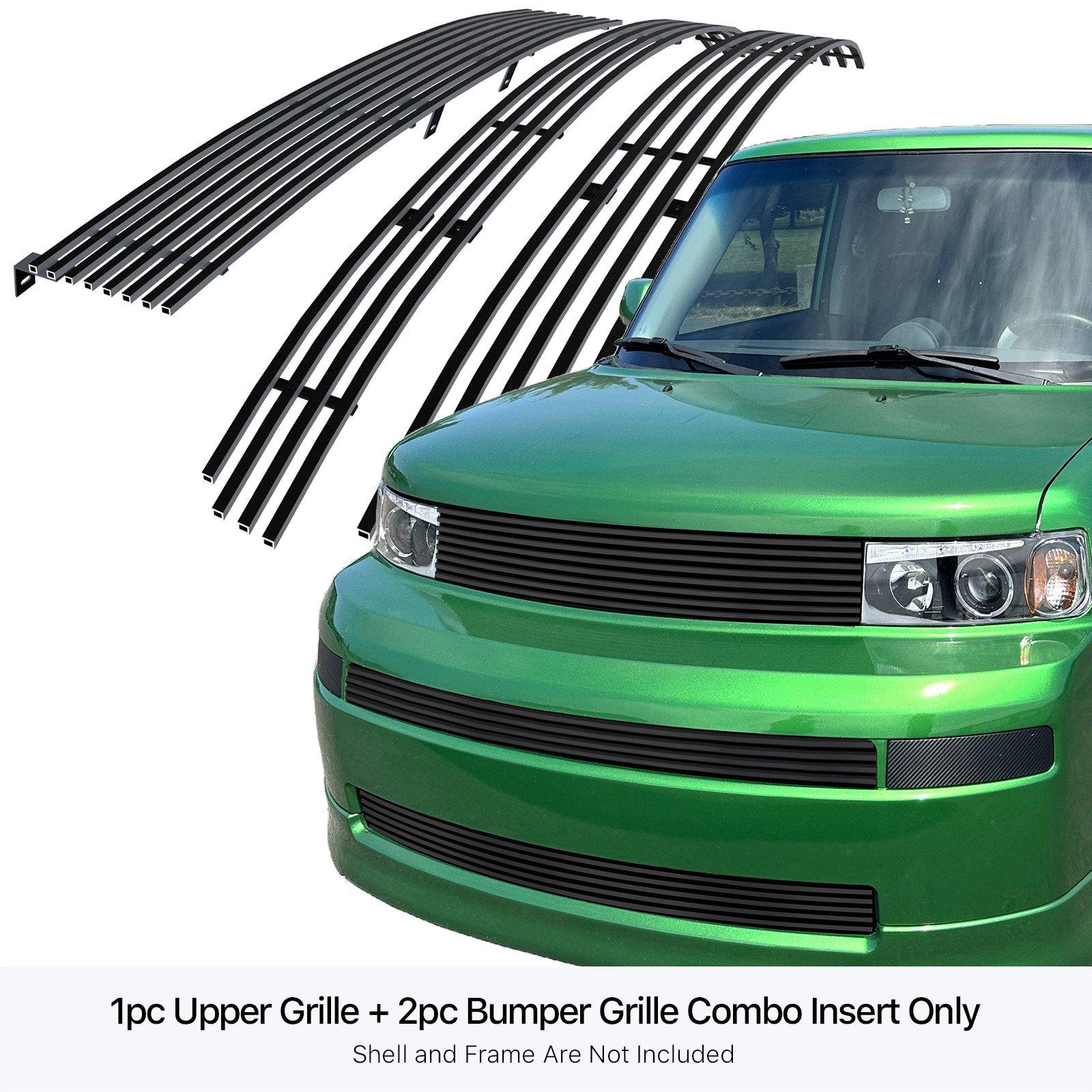 Fits 2003-2007 Scion XB Stainless Steel Black Horizontal Billet Grille Combo