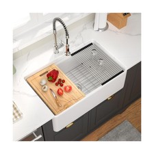 30 Inch White Farmhouse Sink, Fireclay Porcelain, Apron Front Single Bowl