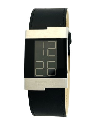 Kenneth Cole KC1296 Digital LCD Slim Black Leather Strap Stainless