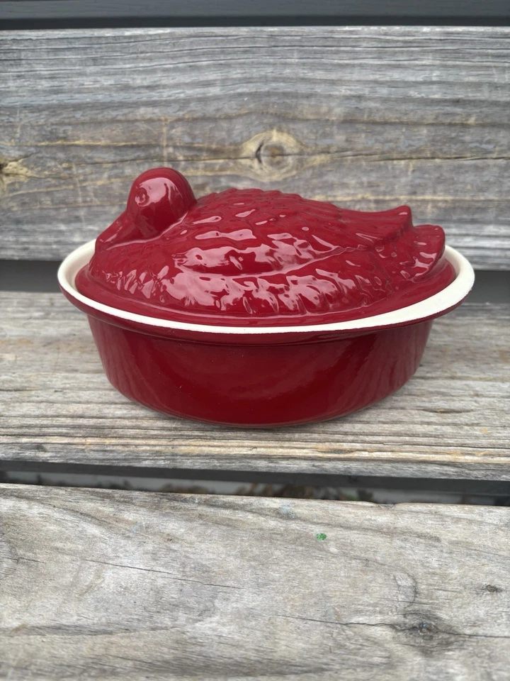 Hermosa terrina de hierro fundido esmaltada 'pato' roja Chasseur 🤩 Foto 4 de 4