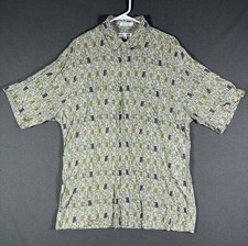 Pierre Cardin Shirt Mens Large Multicolor Short Sleeve Geometric Button Up Rayon