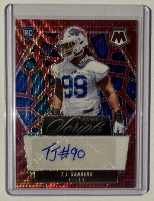 2025 Panini Mosaic TJ Sanders Buffalo Bills Rookie Scripts Auto Red Wave #RS-TSS