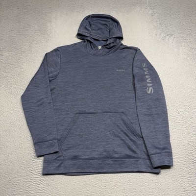Simms Challenger Fishing Hoodie Men's Large Blue Heather Sweatshirt Fleece Logo