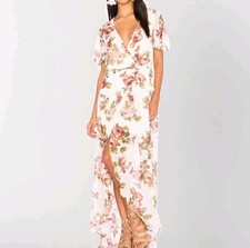 Show Me Your Mumu Floral Wrap Maxi Dress Womens XL White Pink Sheer Cottagecore