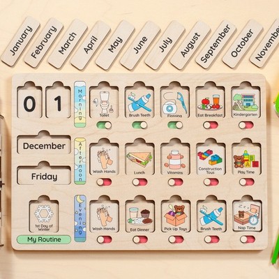 Kids Montessori Visual Schedule Calendar Routine & Chore Chart Free Ship USA