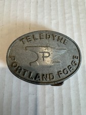 Metal Teledyne Portland Forge Belt Buckle with An Anvil Logo Made In USA