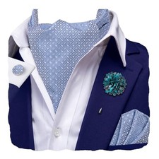 Silk Ascot for Men Self Tie Men's Cravat and Flower Lapel Pin Baby Blue