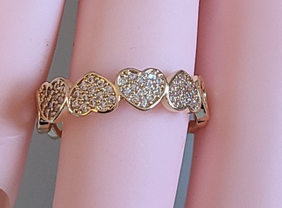 Sparkling Pave Crystal Multi-Heart Adjustable Ring - Gold Tone Romantic Band