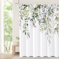 Sage Green Eucalyptus Shower Curtain, Watercolor Leaves on the Top Plant with Fl