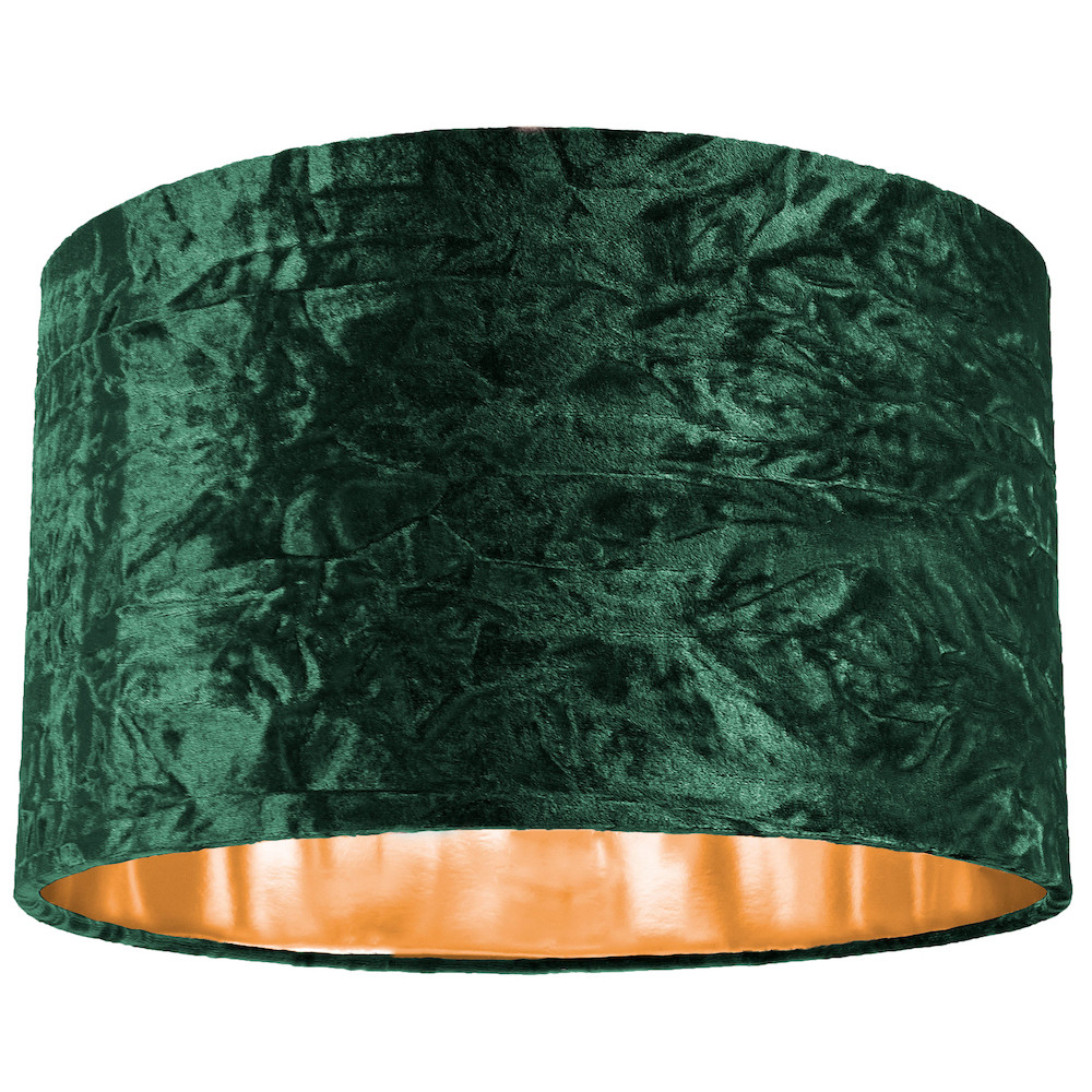 Modern Green Crushed Velvet 14"" Table/Pendant Lampshade with Shiny Copper Inn...