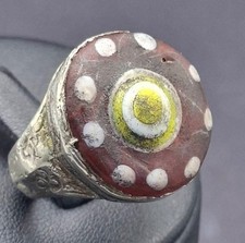 Antique Ethnic Roman Bronze Ring With Beautiful Pattern Mosaic Glass