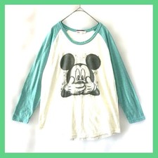 Disney Vintage Mickey Mouse/Raglan Long T-Shirt Green Ivory