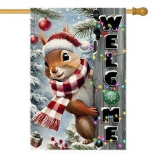 Christmas Garden Flag 28x40 inch The Nut Squirrel Welcome XMAS winter Garden ...