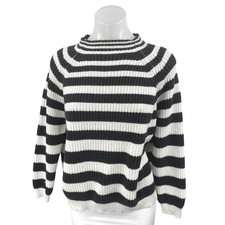 MNG Mango Womens Black White Striped Knit Lon...