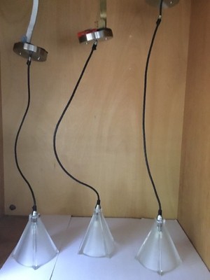 Set Of 3 Adustable Length 48 Inch Max. Pendant Lights New  Frosted Glass Shade