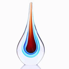 DOVDOV Blown Glass Sculpture, Blue and Brown Glass Art Teardrop Statue, Uniqu...