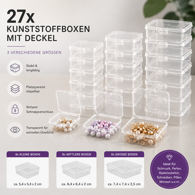 27x Mini Kunststoffbox Transparent mit Deckel Sortierbox Perlen Schmuck Set