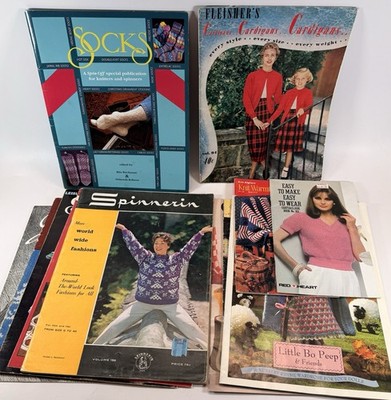 Lot 13 Vintage Knitting Crochet Pattern Books Bernat Fleisher Red Heart