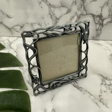 Vintage Y2k Silver Tone Floral Metal Picture Frame Square Mini Cottagecore