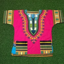 Bright Colorful Mens Size SMALL African Dashiki Cotton Shirt Front Pockets