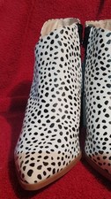 Women's White Black Spotted Ankle Pointed Toe PU Zip Bootie Size 7