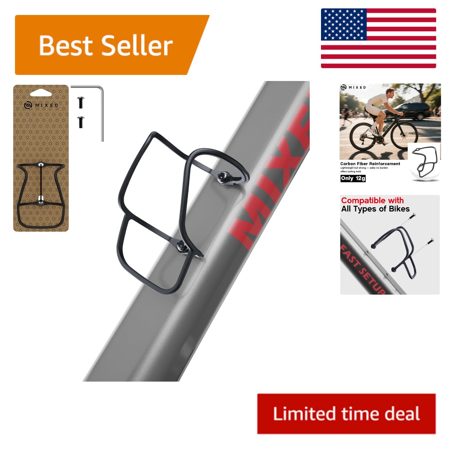 No-Rattle Bike Water Bottle Cage - Lightweight 12g Carbon Fi