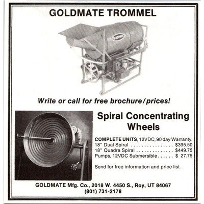 Goldmate Mfg. Co. Trommel Spiral Concentrating Wheels Roy 1986 Mining Ad SJA3-H3