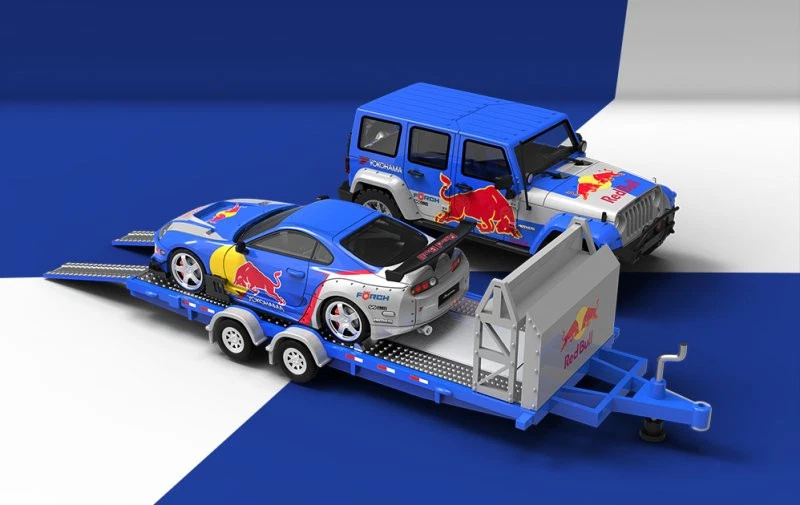 Trailer Set - Jeep Wrangler + Toyota Supra + Trailer  - Red Bull - Time Micro 1: - Immagine 4 di 4