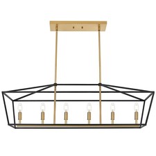 6-Light Gold Linear Kitchen Island Chandelier Modern Rectangle Pendant Light.