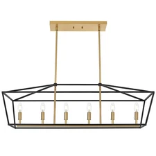 6-Light Gold Linear Kitchen Island Chandelier Modern Rectangle Pendant Light