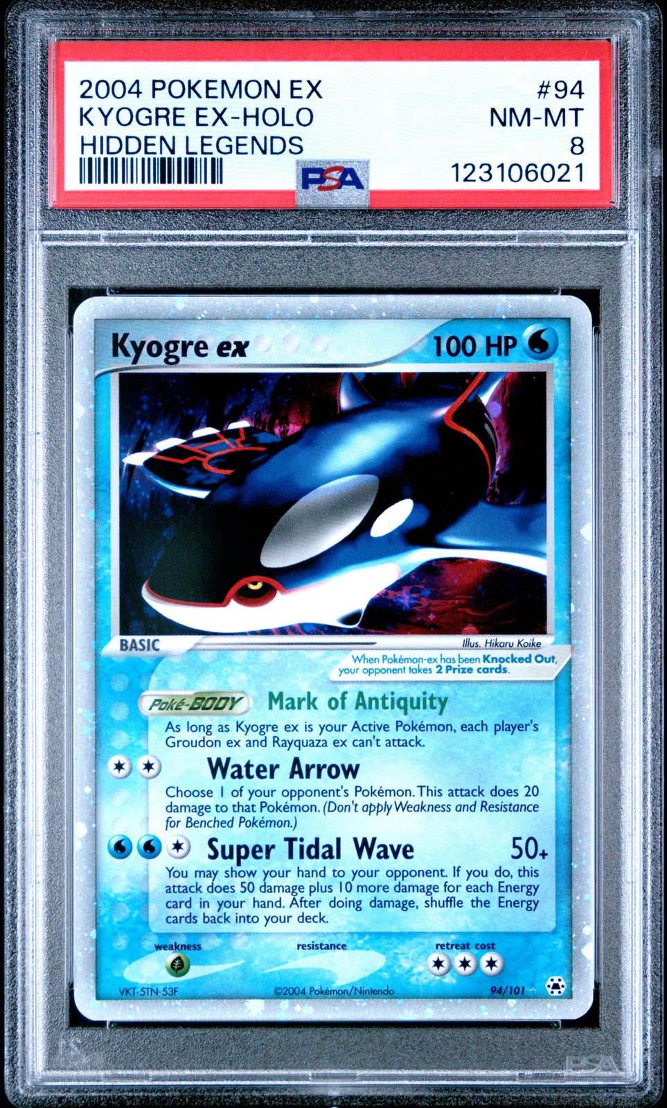 2004 POKEMON EX HIDDEN LEGENDS #94 KYOGRE EX-HOLO PSA 8