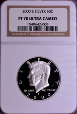 NGC PF-70 ULTRA CAMEO! 2000-S SILVER PROOF KENNEDY HALF