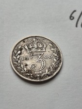 1900 Queen Victoria Sterling .925 Silver Threepence Three Pence 3p 3d Coin Nice