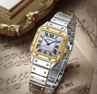 Luxury Square Women Quartz Watch Stainless Steel Bracelet Gold Dial Elegant Ladi