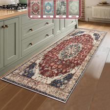 Image of Washable Kitchen Runner Rug Non Slip Hallway Runner Vintage Floral Carpet Mat