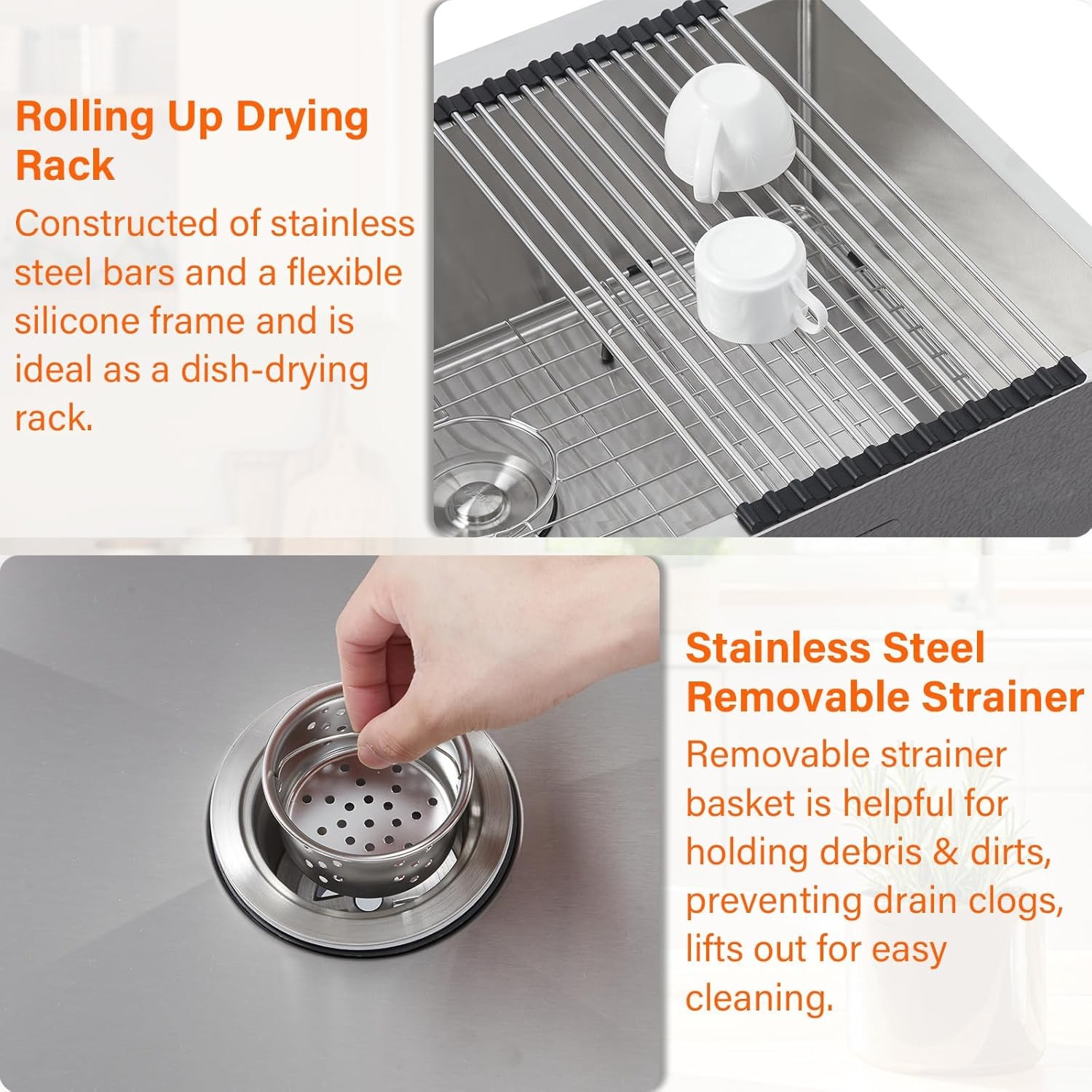 25x22in Drop-In Kitchen Sink,Stainless Steel Single Bowl with Grid & Accessories